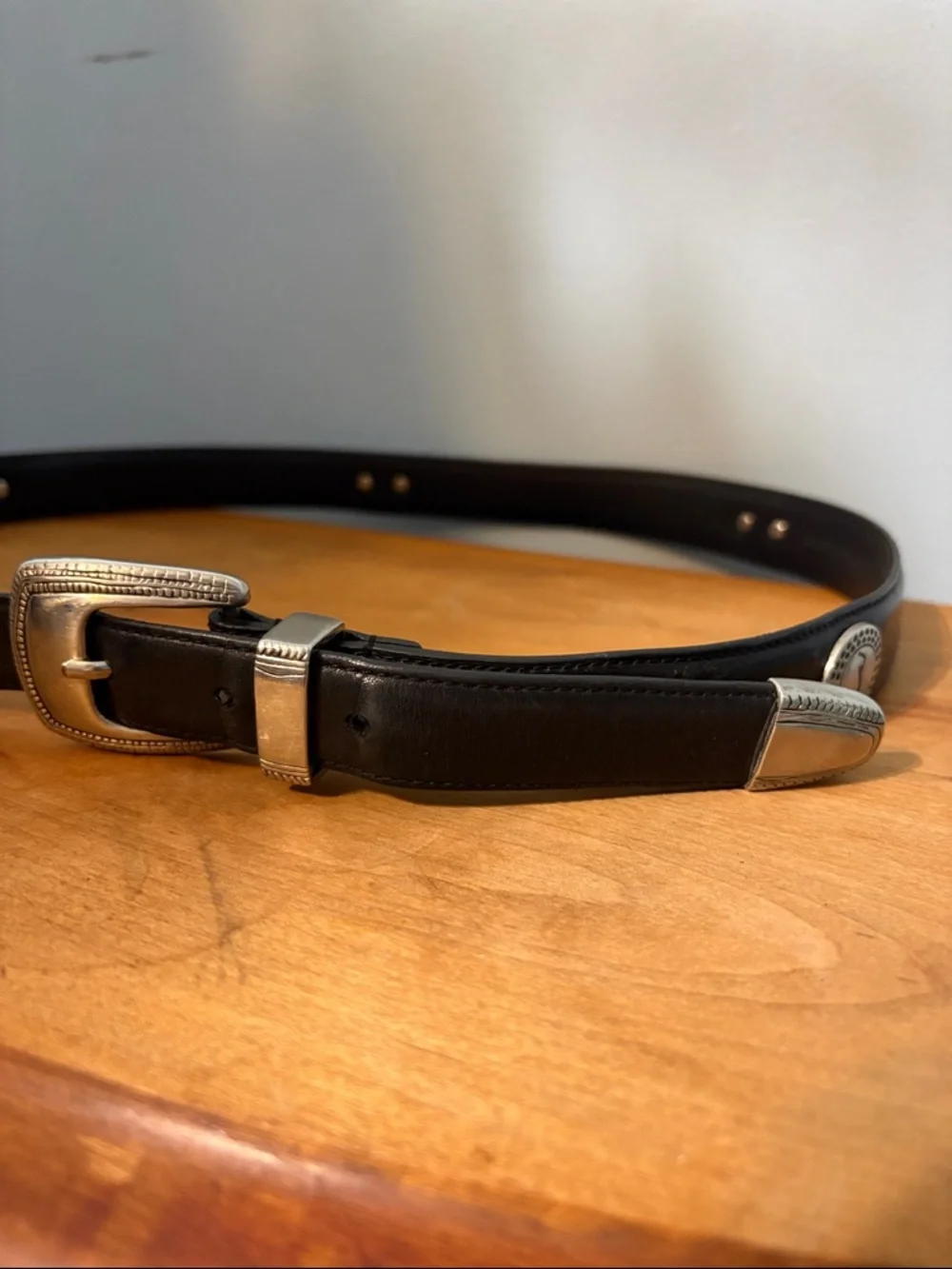 PGA Tour size 38 Black Leather Belt with Silver Tone Buckle and Medallions Golf